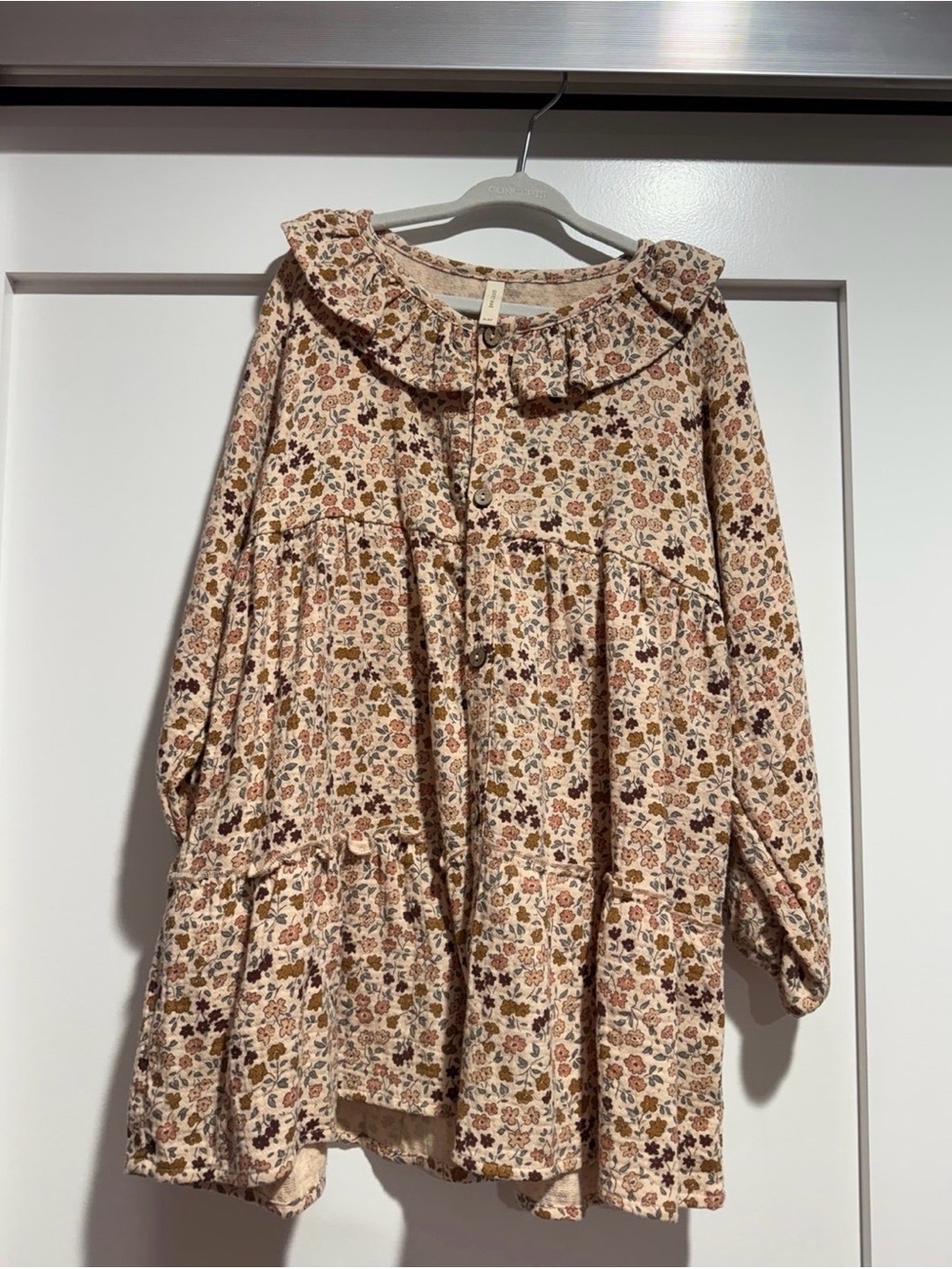 Quincy Mae Floral Ruffle Collar Dress - Cream, Brown, Pink